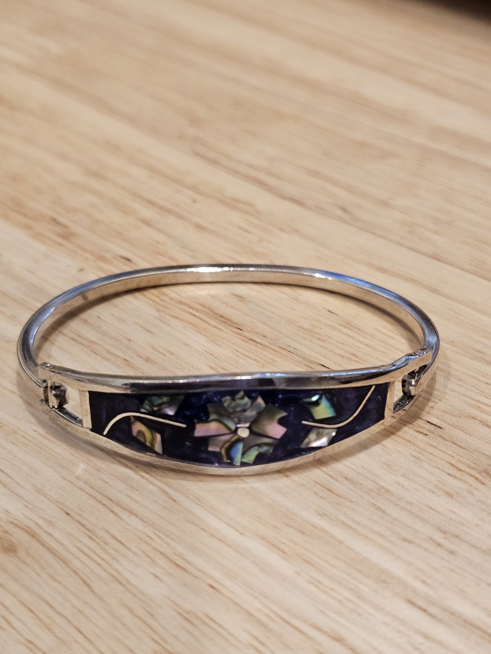 Silver Abalone Inlay Bangle Bracelet - Multicolor